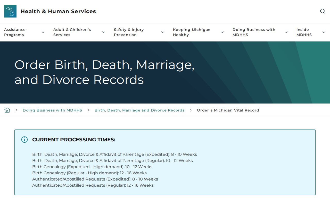 Shelby Township resident lookup Michigan vital records ordering options