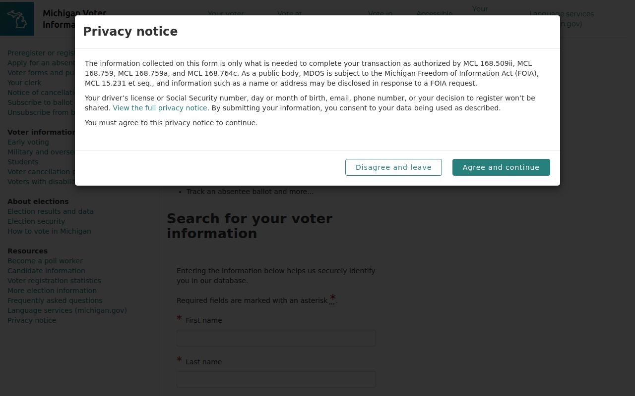 Shelby Township resident lookup Michigan voter information screen