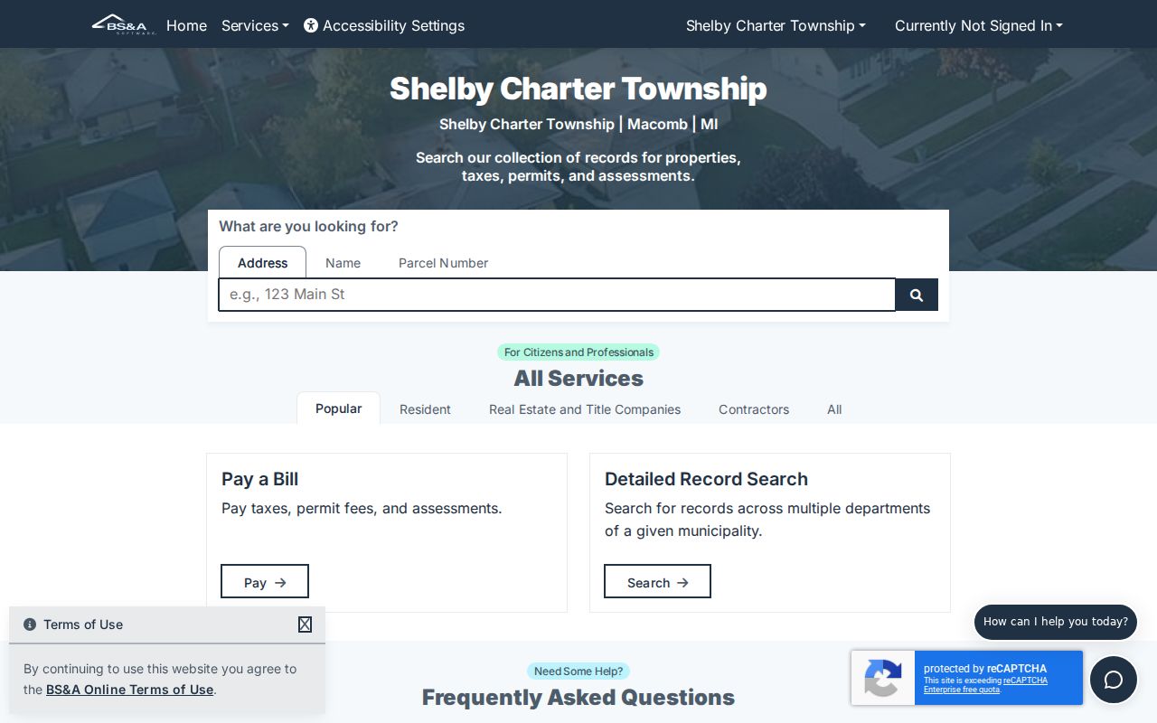 Shelby Township BS and A public property record selector